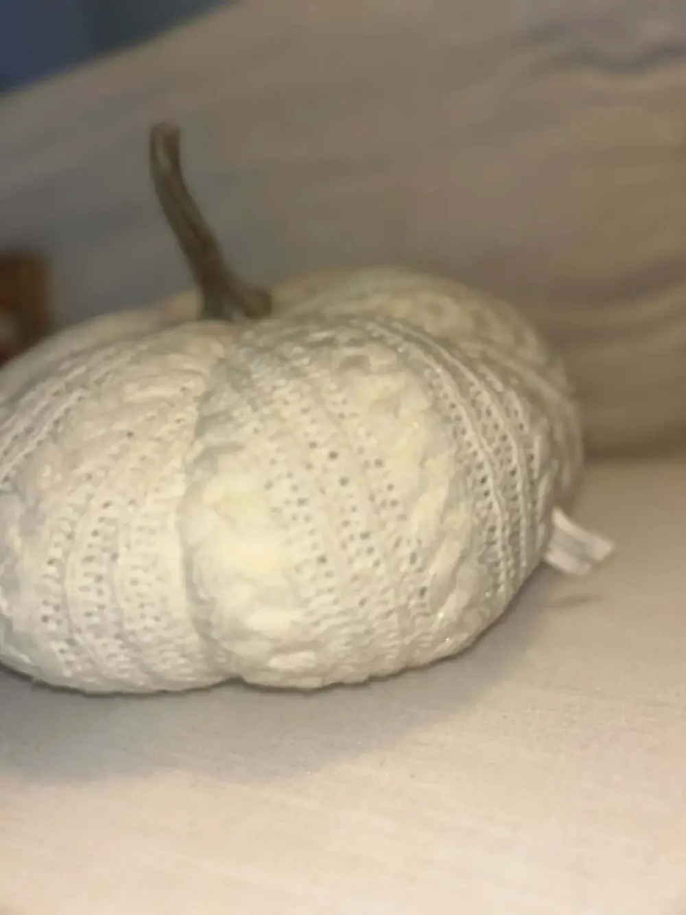 Cable Knit Decorative Pumpkin White Halloween Decor 4” x 8”
